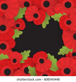 The remembrance poppy - poppy appeal. Decorative frame for Remembrance Day, Memorial Day, Armistice Day