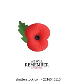 The remembrance poppy - poppy appeal. Poppy flower isolated on white. Decorative flower for Remembrance Day.