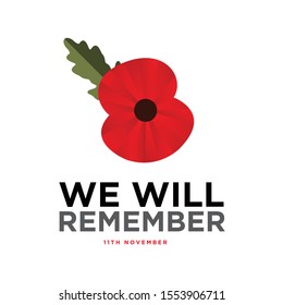 The remembrance poppy - poppy appeal. Modern paper design isolated on white. Decorative vector flower for Remembrance Day, Memorial Day, Anzac Day in New Zealand, Australia, Canada and Great Britain.