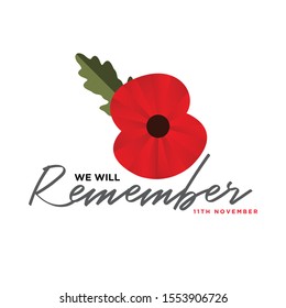 The remembrance poppy - poppy appeal. Modern paper design isolated on white. Decorative vector flower for Remembrance Day, Memorial Day, Anzac Day in New Zealand, Australia, Canada and Great Britain.