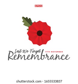 The remembrance poppy - poppy appeal. Modern paper design isolated on white. Decorative vector flower for Remembrance Day, Memorial Day, Anzac Day in New Zealand, Australia, Canada and Great Britain.