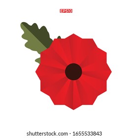 The remembrance poppy - poppy appeal. Modern paper design isolated on white. Decorative vector flower for Remembrance Day, Memorial Day, Anzac Day in New Zealand, Australia, Canada and Great Britain.