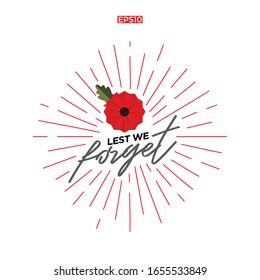 The remembrance poppy - poppy appeal. Modern paper design isolated on white. Decorative vector flower for Remembrance Day, Memorial Day, Anzac Day in New Zealand, Australia, Canada and Great Britain.