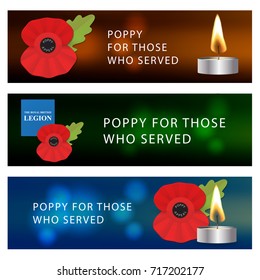 The remembrance poppy - poppy appeal. Web banner design. Decorative vector flower for Remembrance Day, Memorial Day, Anzac Day in New Zealand, Australia, Canada and Great Britain. 