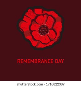 Remembrance poppy and lest we forget the concept banner. Vector illustration with hand-drawn red poppy to Anzac day and May 8th also known as Armistice day.