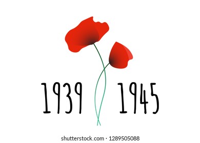 Remembrance and Reconciliation Day vector illustration with symbolic commemorative red poppy flowers and World War II years