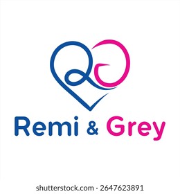 Remi and Grey Logo Design with Intertwined Heart Shape Illustrating Connection and Love in a Modern and Playful Aesthetic