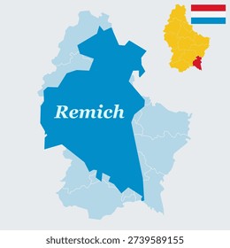 Remich Luxembourg Map and Flag - Moselle River Town, Wine Region and Canton Capital Vector Outline

