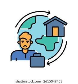 remigration color flat icon for digital and print projects.  Minimal clean icons for apps and websites. Modern simple icons for UI UX and branding