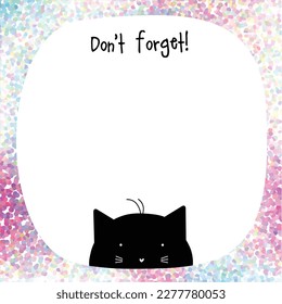 Remind blank note paper with copy space, colorful dotted pointillistic background with cat 