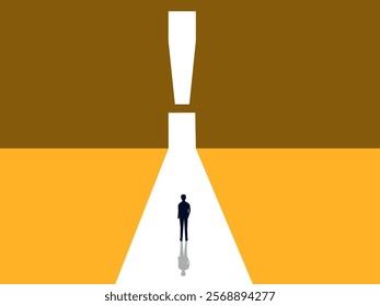 Remind To See Opportunity. Businessman Steps Towards The Exclamation Mark Door