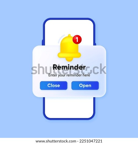 Reminder in 3D design. Notifications page. Business planning ,events, reminder and timetable. Alert notification with notification bell. Important reminder. Vector Illustration.