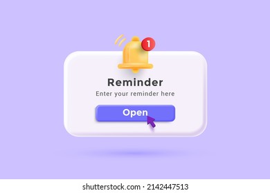 Reminder 3D Illustration, Notifications page with floating elements. Business planning ,events, reminder and timetable with 3d rendering. Vector Illustration - Shutterstock ID 2142447513