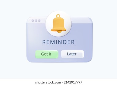 Reminder 3D Illustration, Notifications page with floating elements. Business planning ,events, reminder and timetable with 3d rendering. Vector Illustration. Email marketing, online advertising.