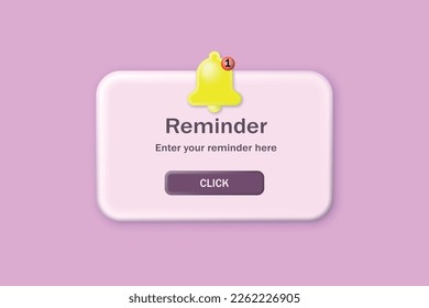 Reminder 3D Illustration, Notifications page with floating elements. Business planning ,events, reminder and timetable with 3d rendering. Vector Illustration