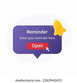 Reminder 3D Illustration, Notifications page with floating elements. Business planning ,events, reminder and timetable with 3d rendering. Vector Illustration. 