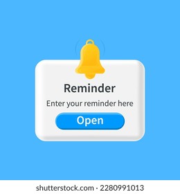 Reminder 3D Illustration, Notifications page with floating elements. Business planning ,events, reminder and timetable with 3d rendering. Vector Illustration. 