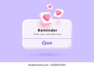 Reminder 3D Illustration, Notifications page with floating elements. Business planning ,events, reminder and timetable with 3d rendering. Vector Illustration