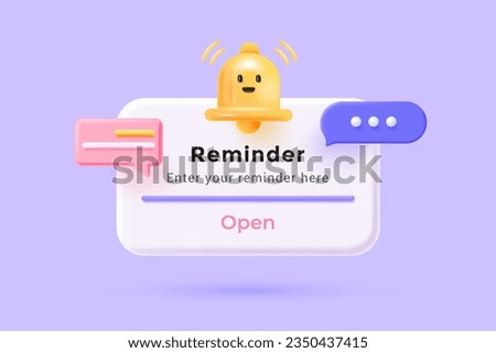 Reminder 3D Illustration, Notifications page with floating elements. Business planning ,events, reminder and timetable with 3d rendering. Vector Illustration.