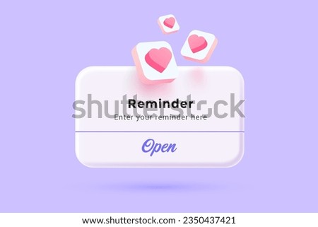 Reminder 3D Illustration, Notifications page with floating elements. Business planning ,events, reminder and timetable with 3d rendering. Vector Illustration