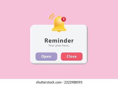 Reminder 3D vector. Business planning, events, reminder and timetable. Notification information. Vector Illustration