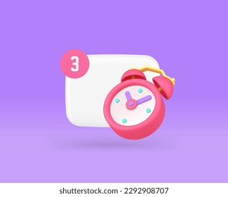 Aviso de alarma de aviso de sonido de aviso de correo electrónico marketing de calendario en línea aviso de icono 3d ilustración vectorial realista de icono. Notificar alerta de administración de plazos de la tecnología de comunicación web de aplicaciones