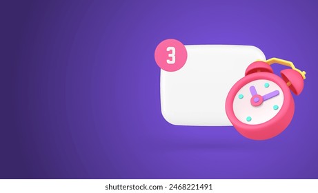 Recordatorio de aviso de sonido de reloj despertador email marketing calendario en línea aviso icono 3d Ilustración vectorial realista. Notificar alerta de gestión de tiempo de tecnología de comunicación del Web de aplicaciones