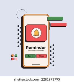 Reminder app, Notifications page with floating elements. Cute trendy flat style. Business planning ,events, reminder. Vector Illustration