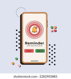 Reminder app, Notifications page with floating elements. Cute trendy flat style. Business planning ,events, reminder. Vector Illustration