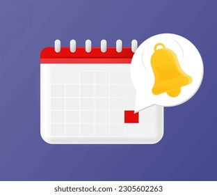 Recordatorio en el calendario. Alerta para planificación de negocios, eventos, recordatorio, horario diario, cita, fecha importante. Aviso de fecha de programación importante. Ilustración vectorial.