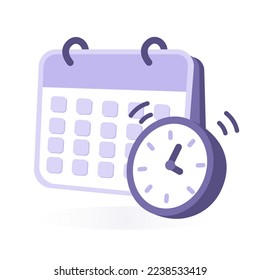 Reminder in calendar with clock icon isolated on white background. Notifications page. Alert for business planning, events.