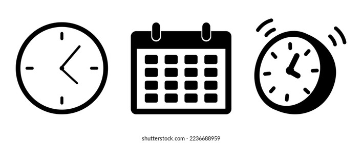 Reminder in calendar with clock icon set isolated on white background. Notifications page. Alert for business planning, events.