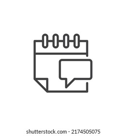 Reminder calendar line icon. linear style sign for mobile concept and web design. Calendar and chat bubble outline vector icon. Symbol, logo illustration. Vector graphics