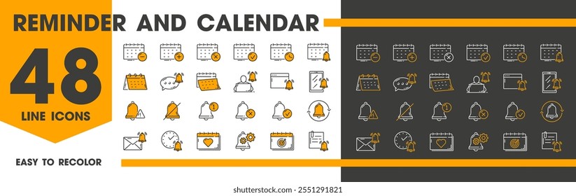 Reminder, calendar planner and alarm icons for notification message bells, vector pictograms. Mobile app calendar and reminder icons with e-mail, appointment and calendar event date notification alert