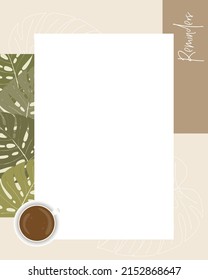 Reminder collage scrapbooking notes to do list planner, text, lined paper, coffee and monstera. Vintage craft. Vector illustration