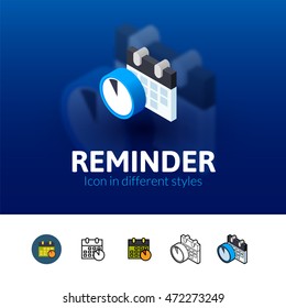 Reminder color icon, vector symbol in flat, outline and isometric style isolated on blur background