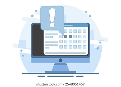 Reminder concept in calendar. Online note deadline calendar on website as internet or digital reminder about important events, illustrated month agenda web bowser with holidays or important dates.