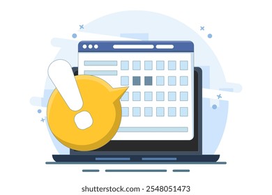 Reminder concept in calendar. Online note deadline calendar on website as internet or digital reminder about important events, illustrated month agenda web bowser with holidays or important dates.