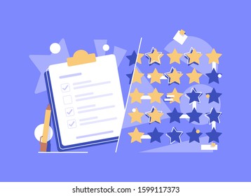 reminder concept flat icon,Clients Choosing Satisfaction Rating and Leaving Positive Review