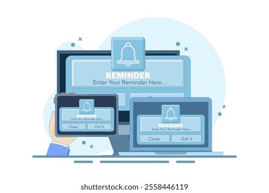 Reminder Concept. Notification calendar reminder. Business planning, events, reminders and schedules. Banner design, website page development. Email marketing, online advertising concept.