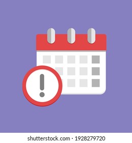 Reminder Or Deadline Symbol. Calendar Flat Icon Vector Llustration