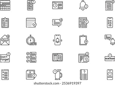 Reminder and to do icons collection is a vector illustration with editable stroke.