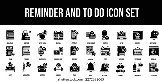 Reminder and To Do stroke outline icons set vector