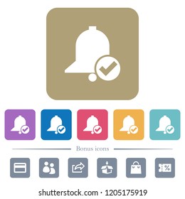 Reminder done white flat icons on color rounded square backgrounds. 6 bonus icons included