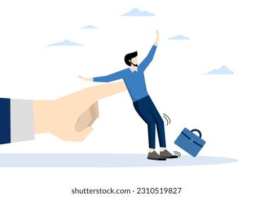 reminder or guide to encourage people to make right decision or behavior, effective way for personal improvement concept, Nudge theory, finger boss nudging businessman employee.