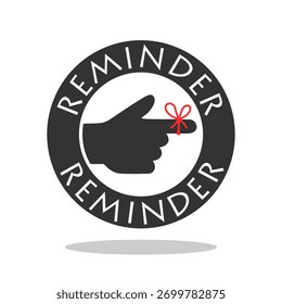 Mão do lembrete e corda amarrada ao ícone de dedo com sombra