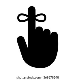 Reminder hand with string tied to finger flat vector icon for apps and websites