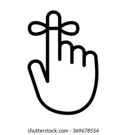 Reminder hand with string tied to finger line art vector icon for apps and websites