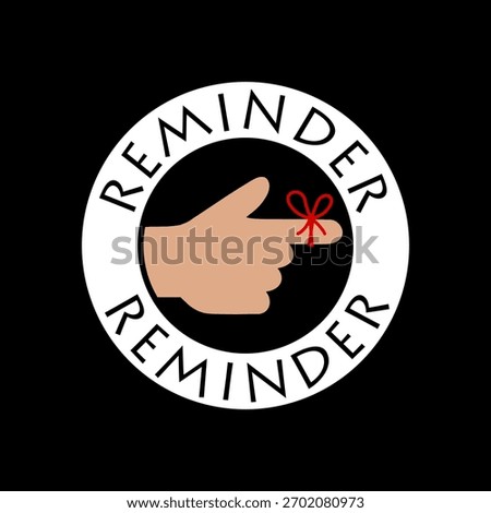 Reminder hand with string tied to finger icon isolated on black background
