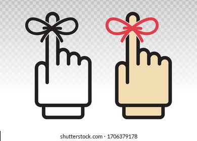 Reminder hand with tied ribbon to finger -vector flat icon on a transparent background